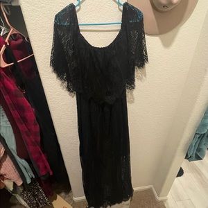 SHEIN off the shoulder floor length black lace dress